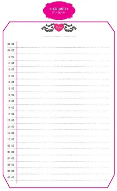 Hen Party Itinerary Template