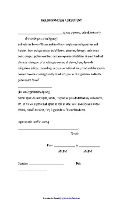 Hold Harmless Agreement Sample 3