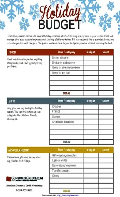 Holiday Budgeting Worksheet