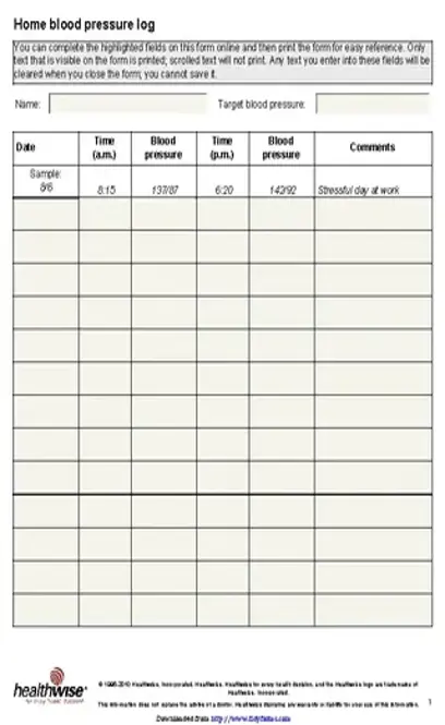 Home Blood Pressure Log