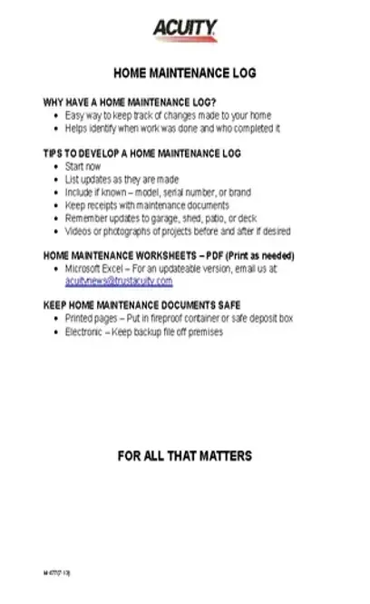 Home Maintenance Log Template Printable