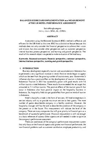 Hotel Balanced Scorecard Example