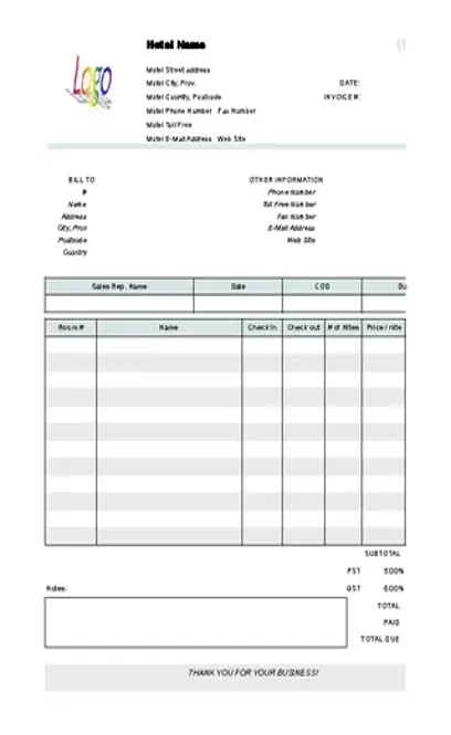 Hotel Invoice Template