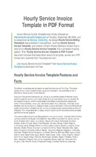 Hourly Service Invoice Pdf Format Free Template