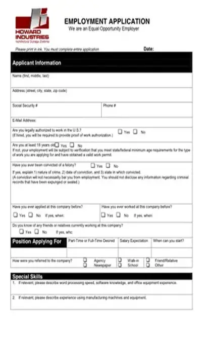 Howard Industries Application PDF