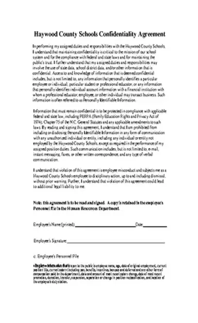 Human Resources Confidentiality Agreement Form Sample