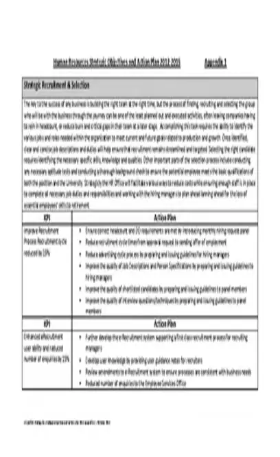 Human Resources Strategic Objectives And Action Plan