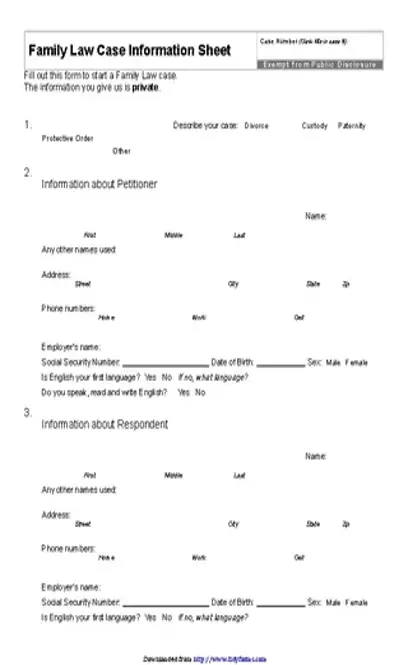 Idaho Family Law Case Information Sheet