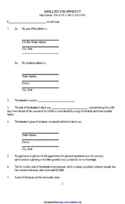 Idaho Small Estate Affidavit Form