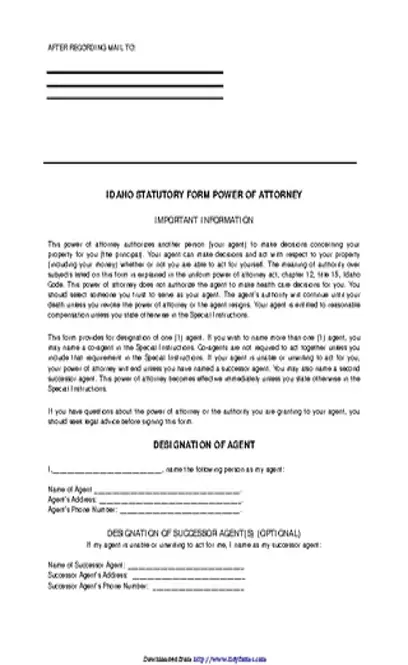 Idaho Statutory Power Of Attorney Form