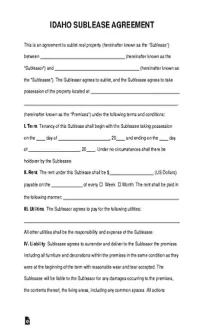 Idaho Sublease Agreement Template