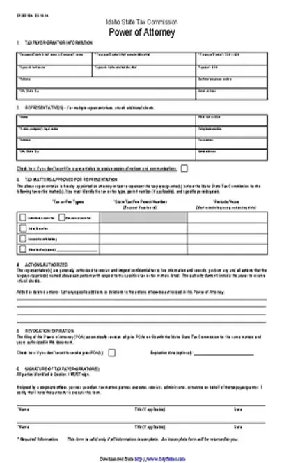 Idaho Tax Power Of Attorney Form 1