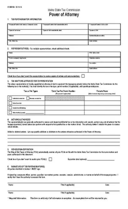 Idaho Tax Power Of Attorney Form