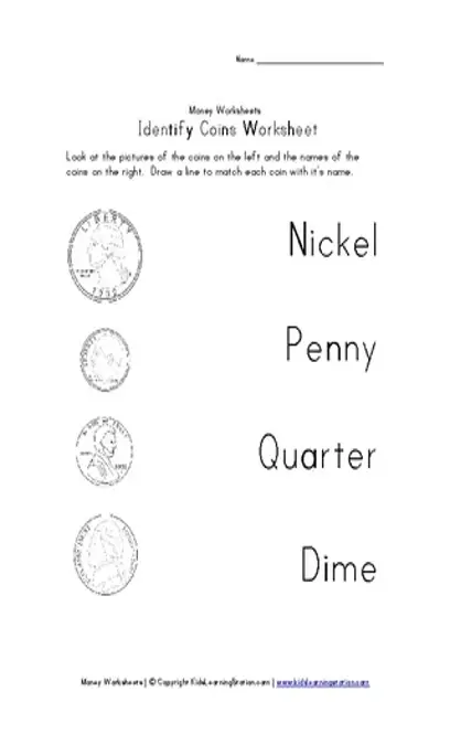 Identify Coins Money Worksheets For Kids Template