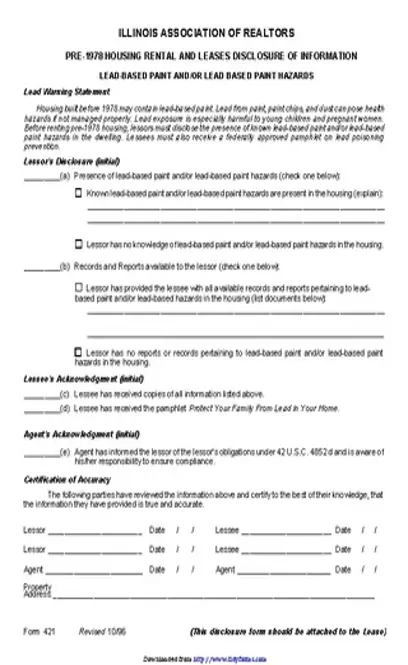 Illinois Lead Based Paint Disclosure Form