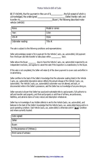 Illinois Motor Vehicle Bill Of Sale Form