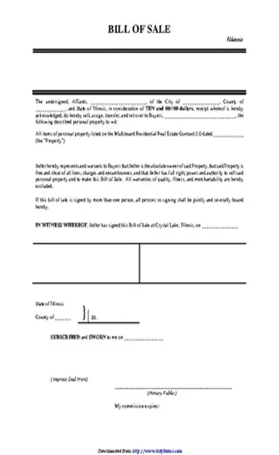 Illinois Personal Property Bill Of Sale Form