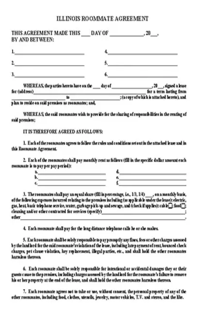 Illinois Roommate Agreement