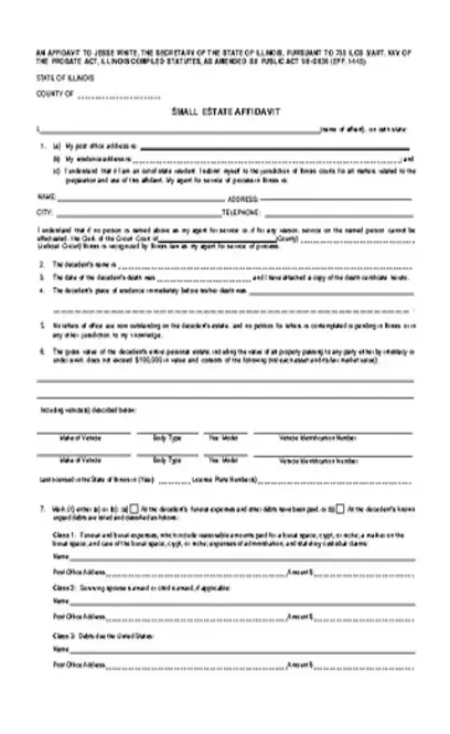 Illinois Small Estate Affidavit Form