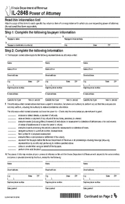 Illinois Tax Power Of Attorney Form Il 2848