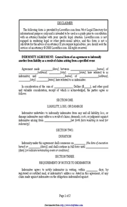 Indemnity Agreement Template