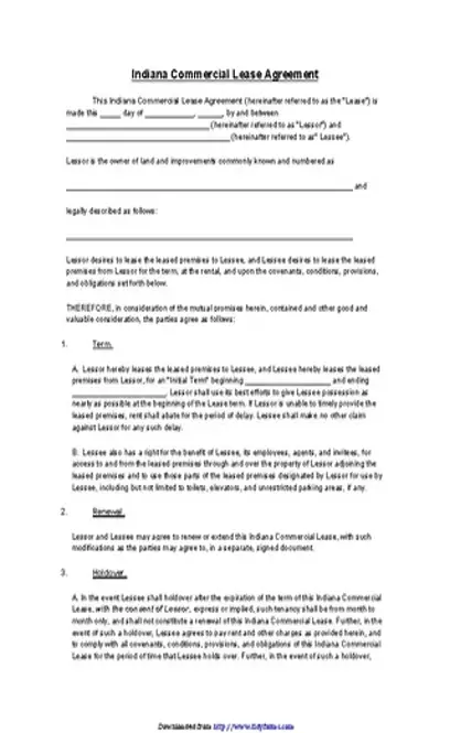 Indiana Commercial Lease Agreement Form