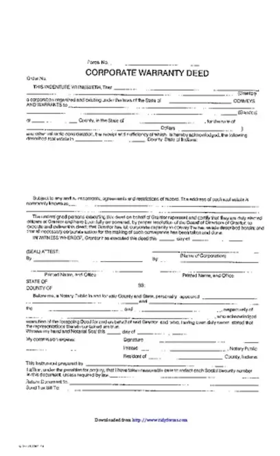 Indiana Corporate Warranty Deed