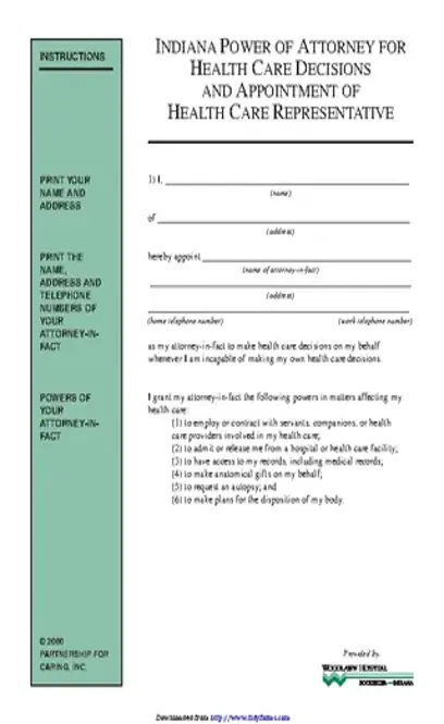 Indiana Health Care Power Of Attorney Form