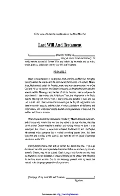 Indiana Last Will And Testament Form