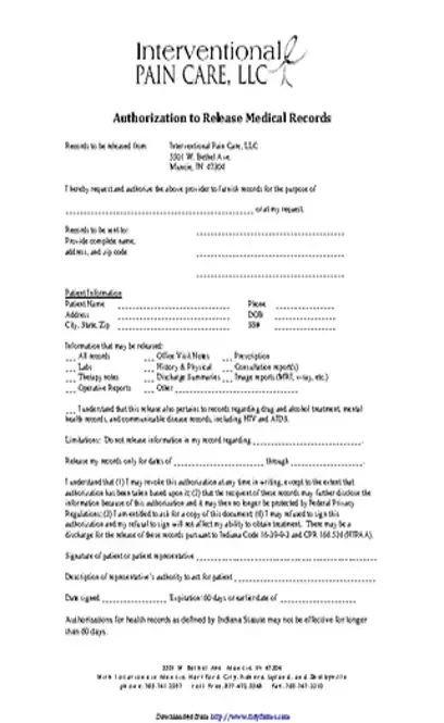 Indiana Medical Records Release Form 1