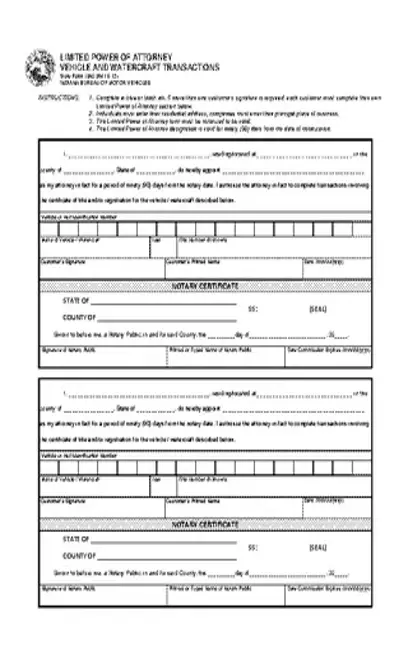 Indiana Motor Vehicle Power Of Attorney Form 01940