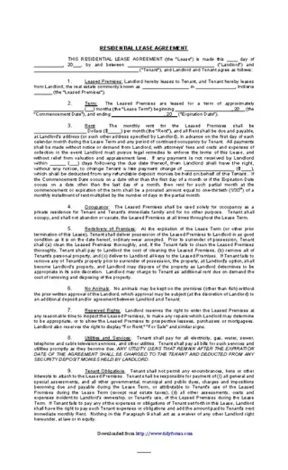 Indiana Residential Lease Agreement