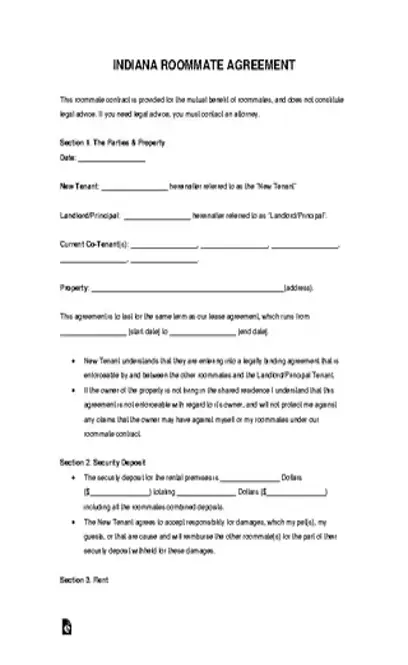 Indiana Roommate Agreement Form