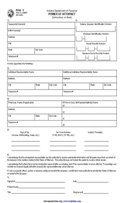 Indiana Tax Power Of Attorney Form 1