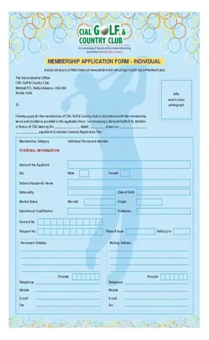 Individual Club Member Application Form Sample Download