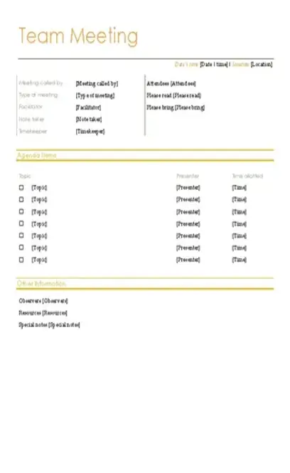 Informal Staff Meeting Agenda Template