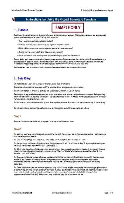 Instructions Project Scorecard
