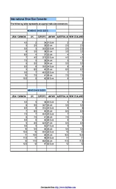 International Shoe Size Chart