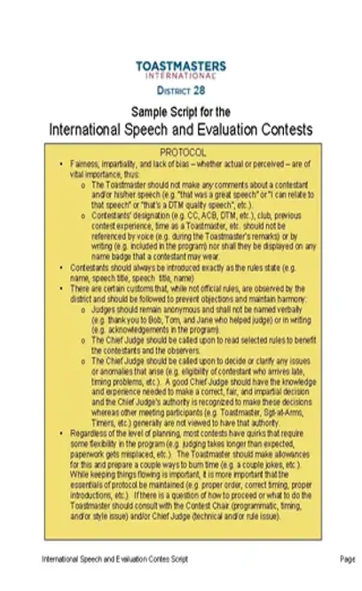 International Toastmasters Speech And Evaluation Contest Word Download