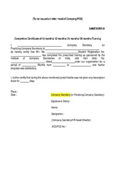 Internship Training Certificate Template