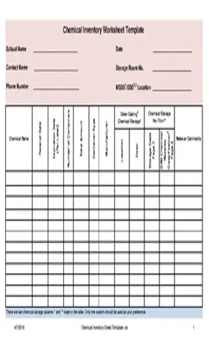 Inventory Worksheet Template