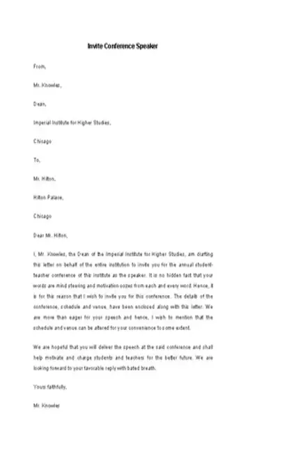 Invite Conference Speaker Letter Template