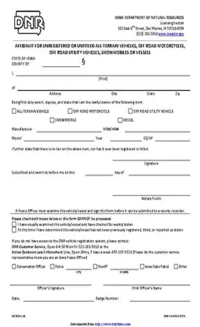 Iowa Affidavit For Unregistered Or Untitled Vehicle Vessel Form