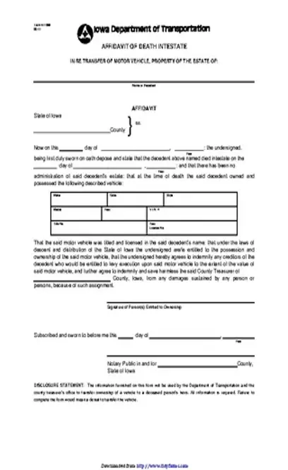 Iowa Affidavit Of Death Intestate Form