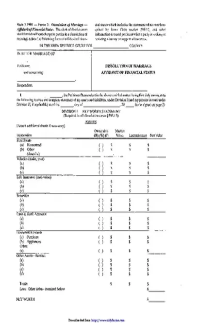 Iowa Affidavit Of Financial Status Form