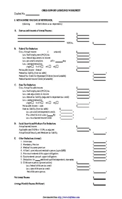 Iowa Child Support Worksheet Form