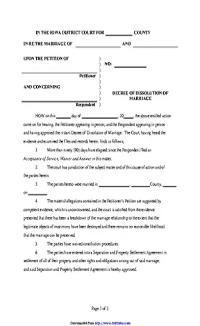 Iowa Decree Of Dissolution Form