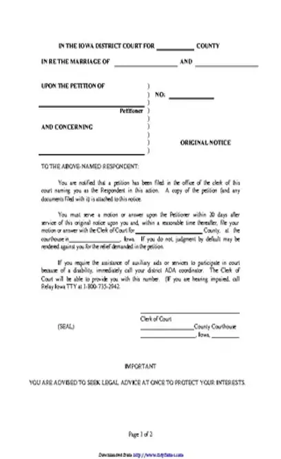 Iowa Original Notice Form