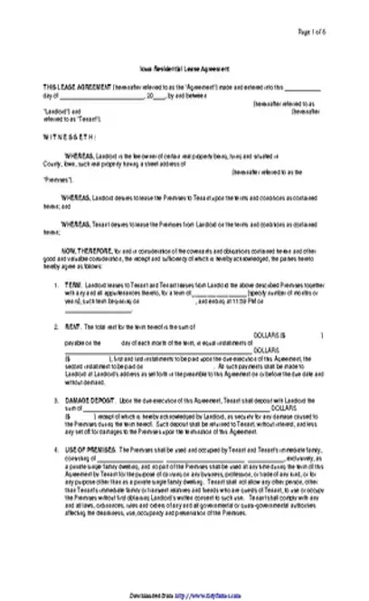 Iowa Residential Lease Agreement Form