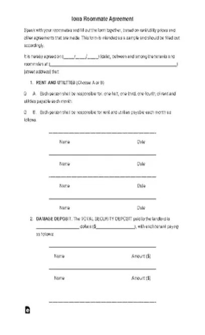 Iowa Roommate Agreement Template